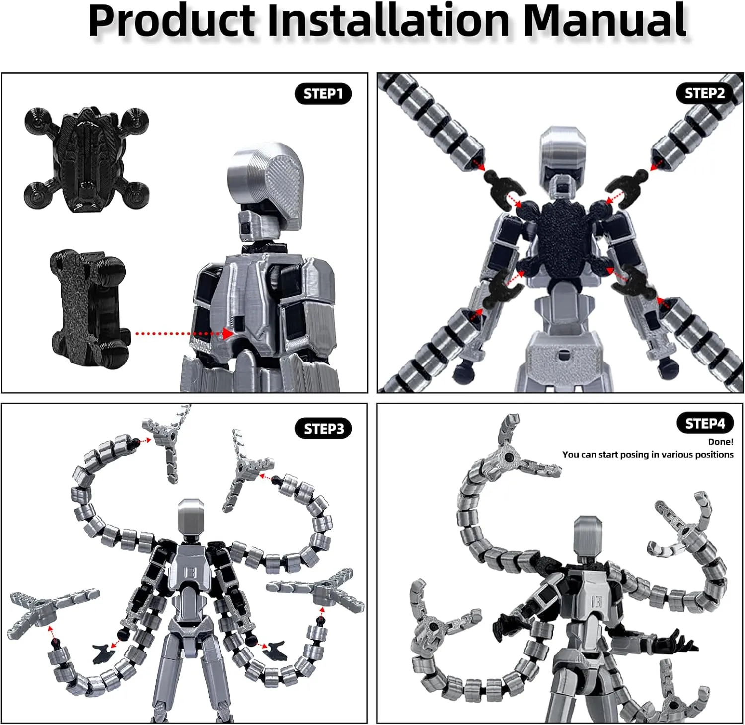 Assembly Completed T13 Action Figure 3D Printed Multi-Jointed Movable T 13 Nova 13 Robot 13 Action Figure Desktop Decorations for Game Lovers (Night Light, 7.2 Inch)