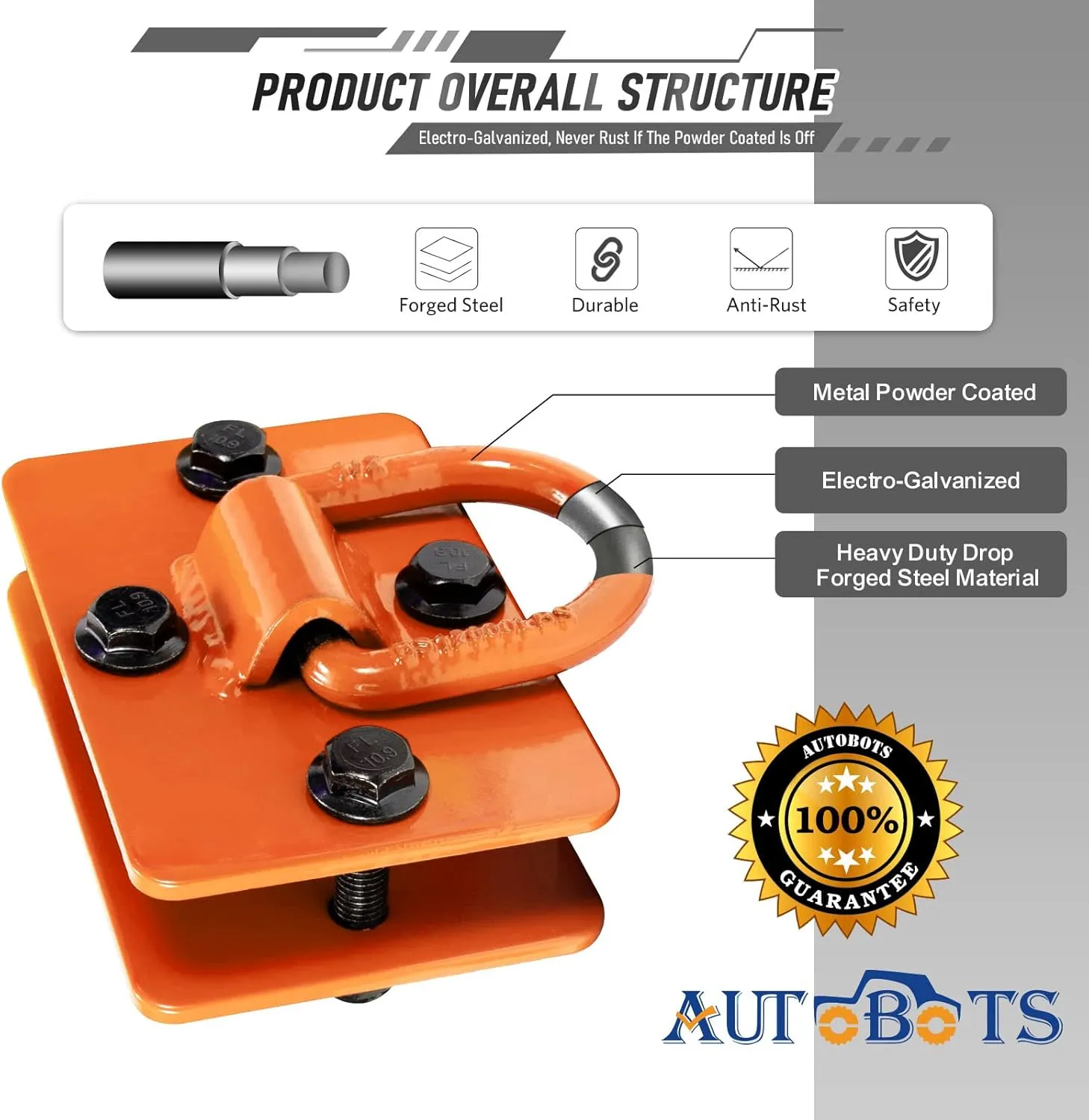 AUTOBOTS 1/2" D Rings for Trailers Heavy Duty Trailer Tie Down Rings,Max 12,000 Lbs,Includes All Mounting Hardware, Forged Steel Bolt-on D Ring,Large Trailer Tie Down Anchor Points 2 Pack Orange