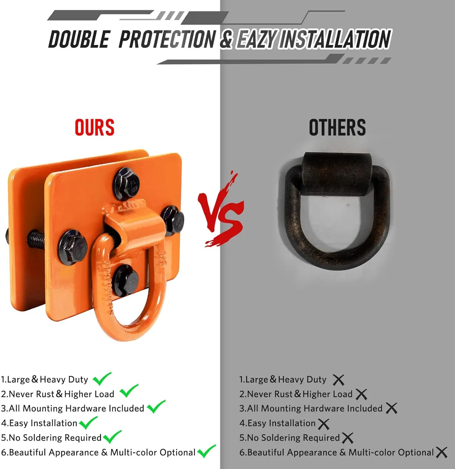AUTOBOTS 1/2" D Rings for Trailers Heavy Duty Trailer Tie Down Rings,Max 12,000 Lbs,Includes All Mounting Hardware, Forged Steel Bolt-on D Ring,Large Trailer Tie Down Anchor Points 2 Pack Orange