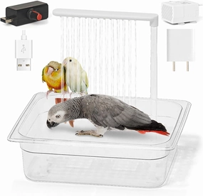 Automatic Bird Bath with Pump, Large Bird Shower Fountain Indoor Parakeet Bathtub with Running Water, Parrot Bath Tub Faucet for Pet Birds, African Grey, Cockatiel, Conure, Budgie, Lovebird