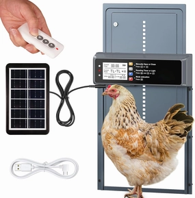 Automatic Chicken Coop Door Solar Powered, LCD Display Automatic Chicken Door with Timer & Light Sensor Mix 4Modes, Aluminum Alloy Chicken Door, Range 20M Remote Control Solar Chicken Coop Door