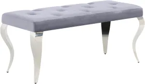 AUZ Grey Velvet Bench, Button Tufted Dining Table Bench with Silver Cabriole Legs, Gray and Chrome Upholstered Seat for Dining Room, Kitchen, Bedroom