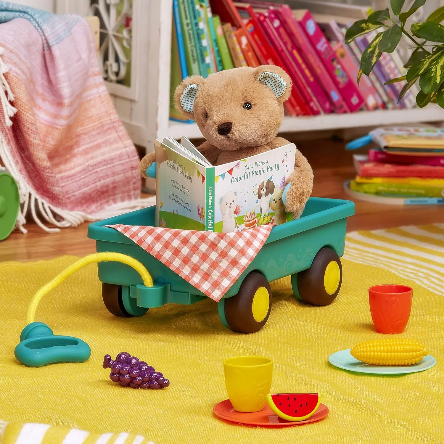 B. toys – Picnic Play Set – Plush Bear – Board Book – Wagon & Play Food – 18 Months   – Happyhues - Cara-Mellow Bear Playset