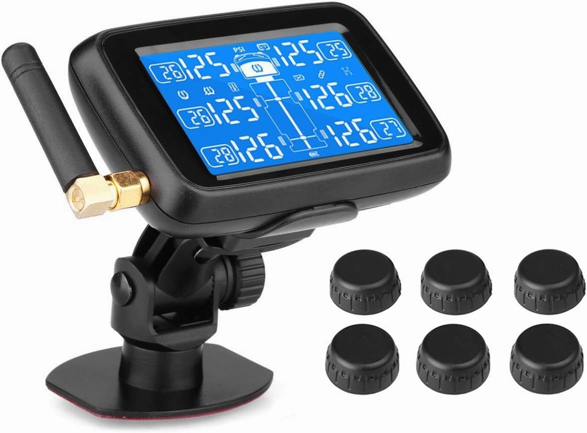 B-Qtech RV Tire Pressure Monitoring System for Trailer Travel Truck Motorhome(0~215PSI) with 6 Sensors, Solar Powered TPMS 5 Alarm Modes Tire Pressure Real-time Monitor Alarm System
