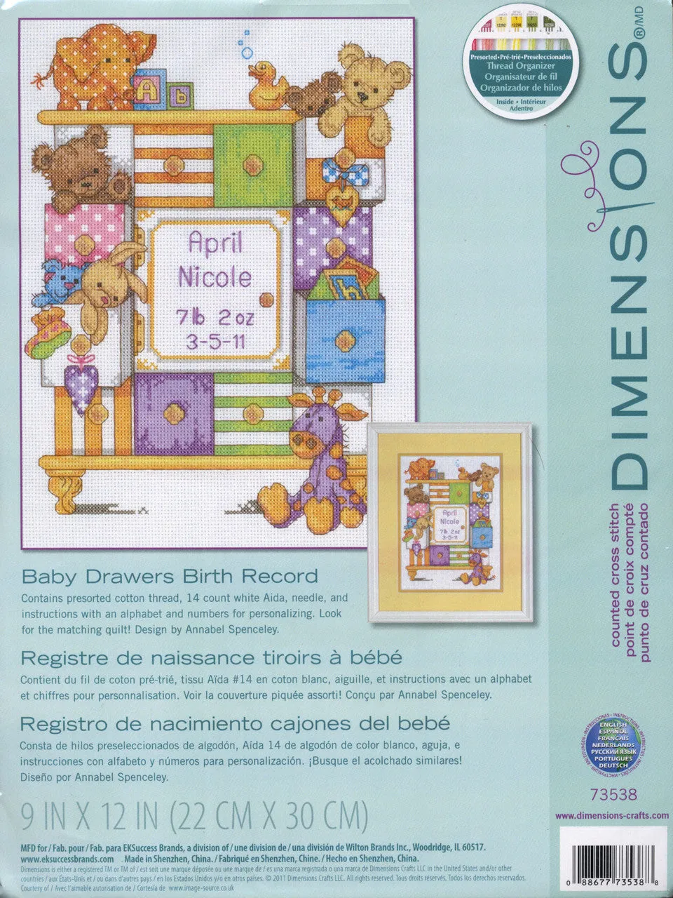 Baby Drawers Birth Record Cross Stitch Kit 73538 by Dimensions