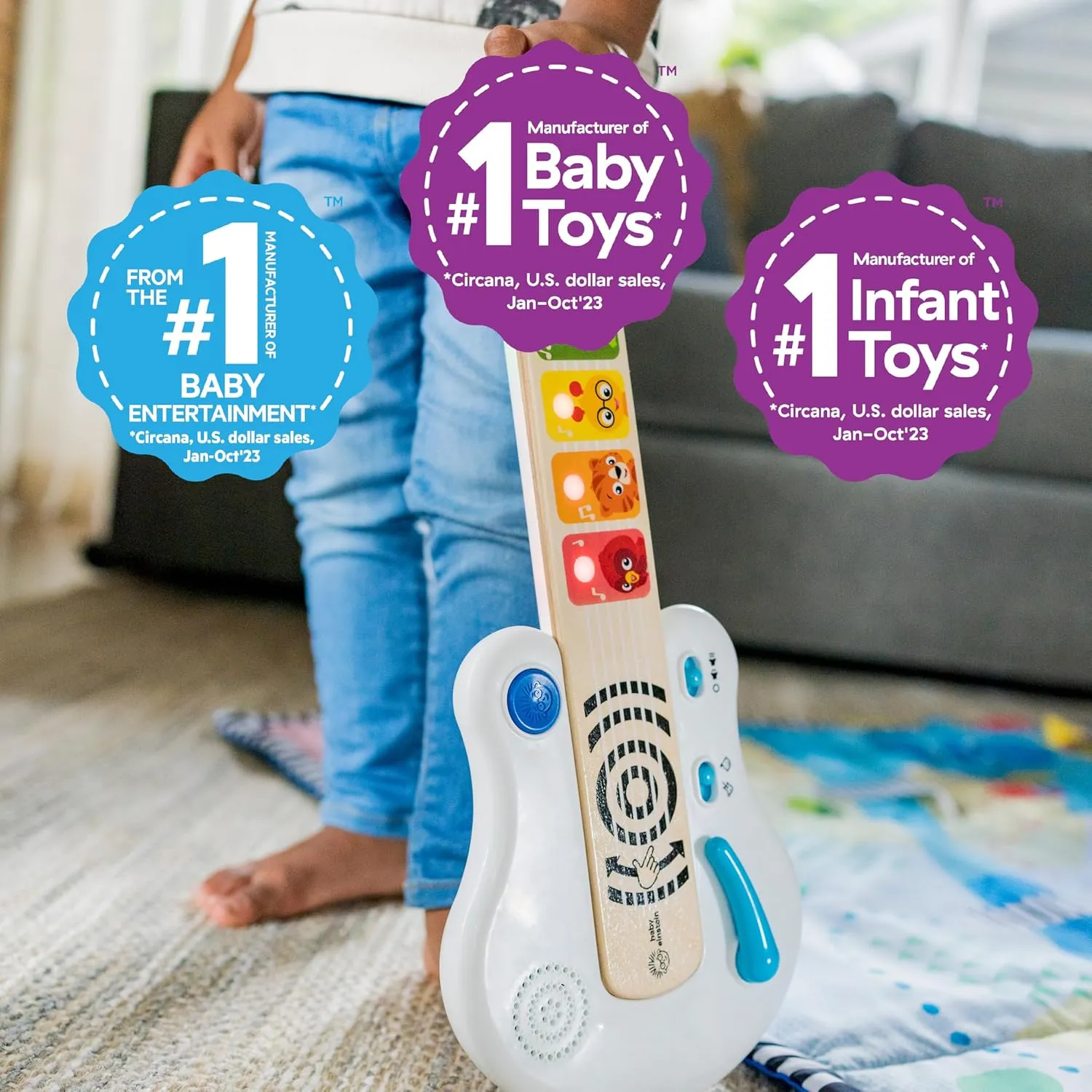 Baby Einstein Strum Along Songs Magic Touch Wooden Toy Guitar with Whammy Bar, Montessori Musical Learning Toy with Lights, 12mo 