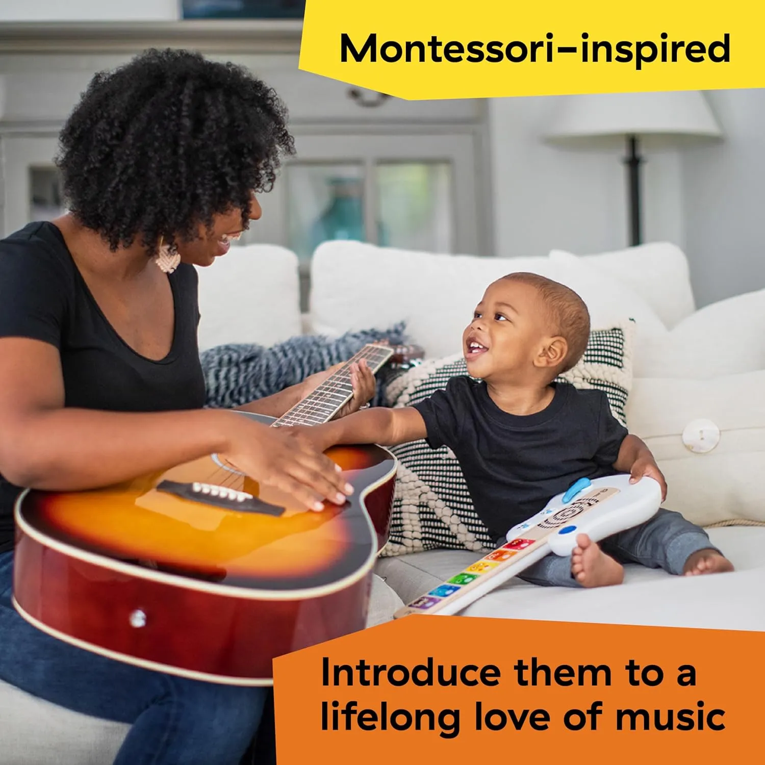 Baby Einstein Strum Along Songs Magic Touch Wooden Toy Guitar with Whammy Bar, Montessori Musical Learning Toy with Lights, 12mo 