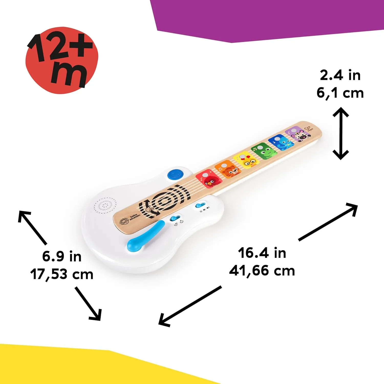 Baby Einstein Strum Along Songs Magic Touch Wooden Toy Guitar with Whammy Bar, Montessori Musical Learning Toy with Lights, 12mo 