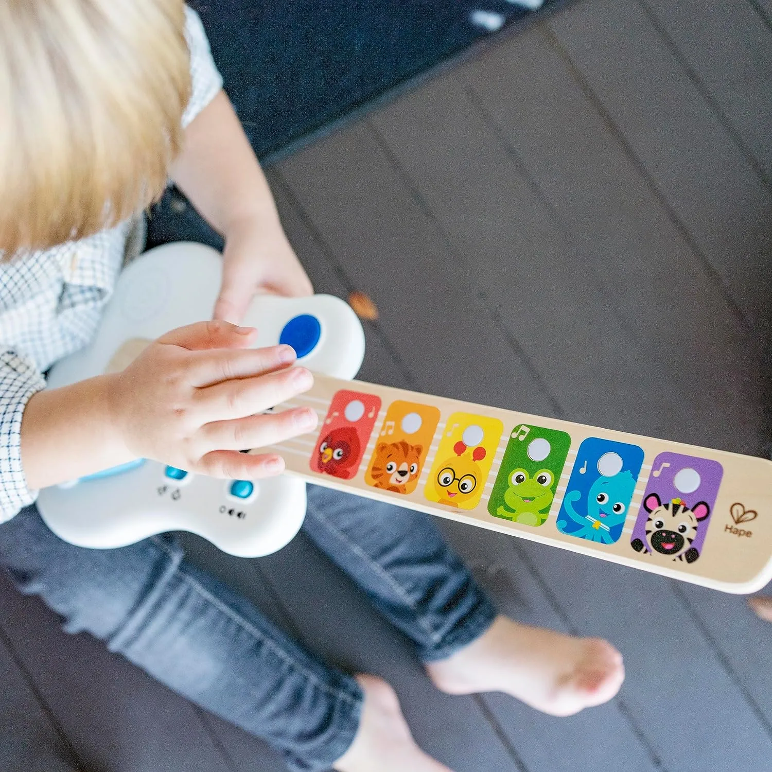Baby Einstein Strum Along Songs Magic Touch Wooden Toy Guitar with Whammy Bar, Montessori Musical Learning Toy with Lights, 12mo 