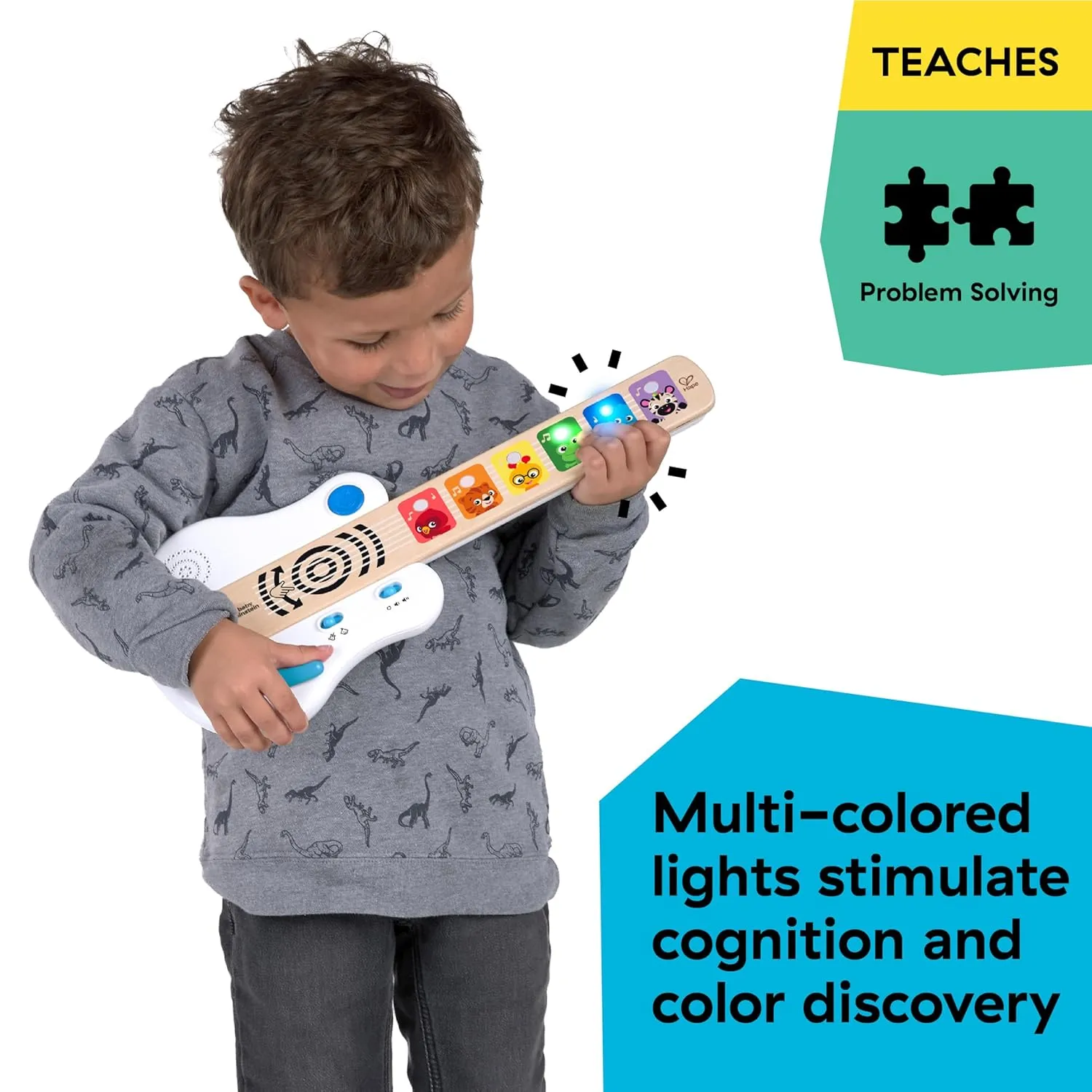 Baby Einstein Strum Along Songs Magic Touch Wooden Toy Guitar with Whammy Bar, Montessori Musical Learning Toy with Lights, 12mo 