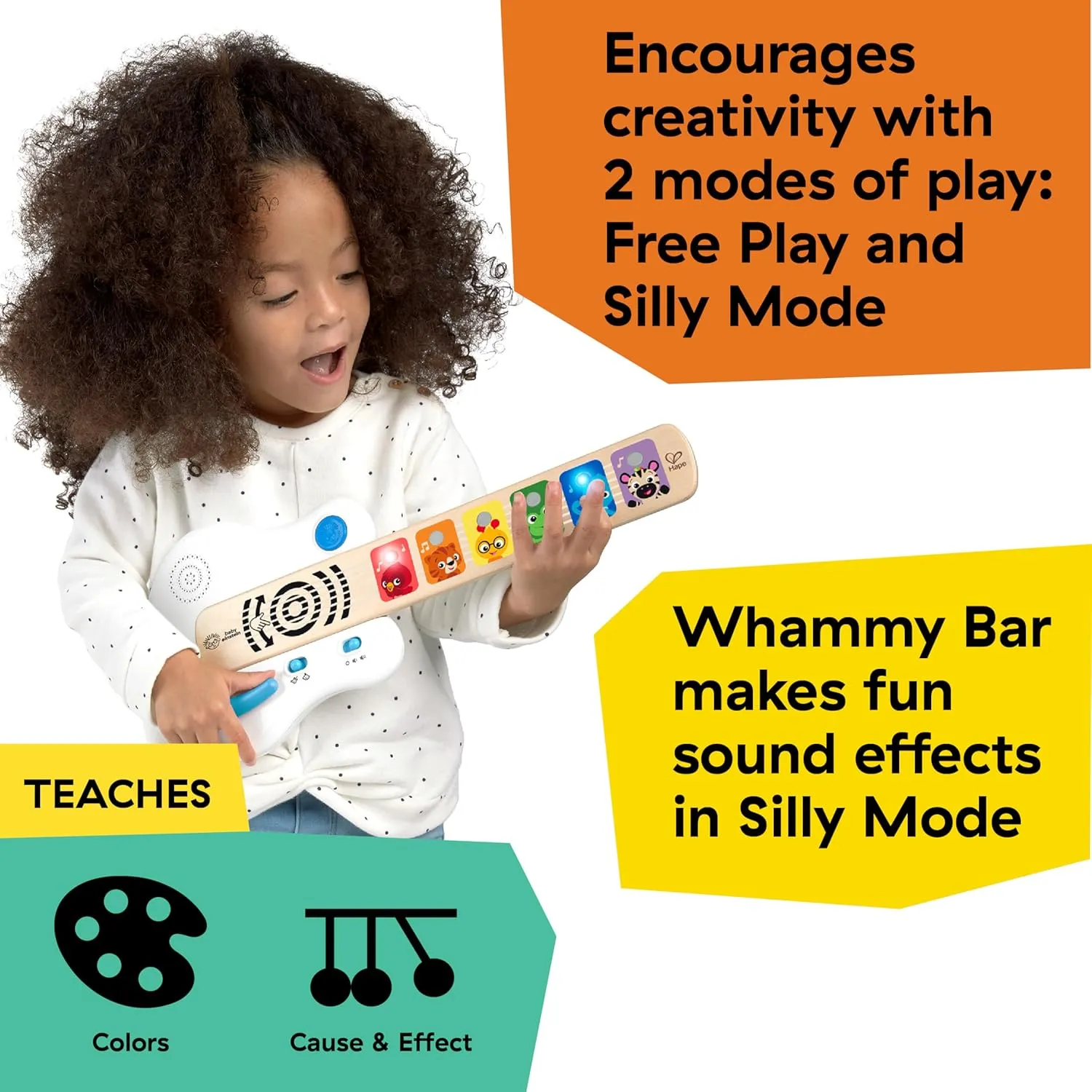 Baby Einstein Strum Along Songs Magic Touch Wooden Toy Guitar with Whammy Bar, Montessori Musical Learning Toy with Lights, 12mo 