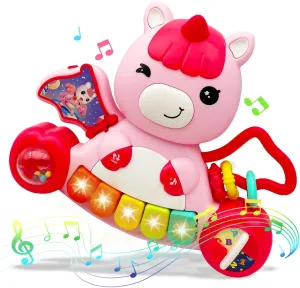 Baby Music Toys for Toddlers, Light Up Music Baby Toys for 18  Months Early Learning Educational Piano Keyboard Infant Toys Baby Boy Girl Gifts (Unicorn-Pink)