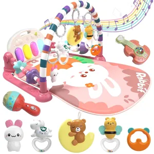 Baby Play Mat Baby Gym,Funny Play Piano Tummy Time Baby Activity Mat with 7 Infant Sensory Baby Toys, Music and Lights Boy & Girl Gifts for Newborn Baby 0-3-6-9-12 Months (Pink)