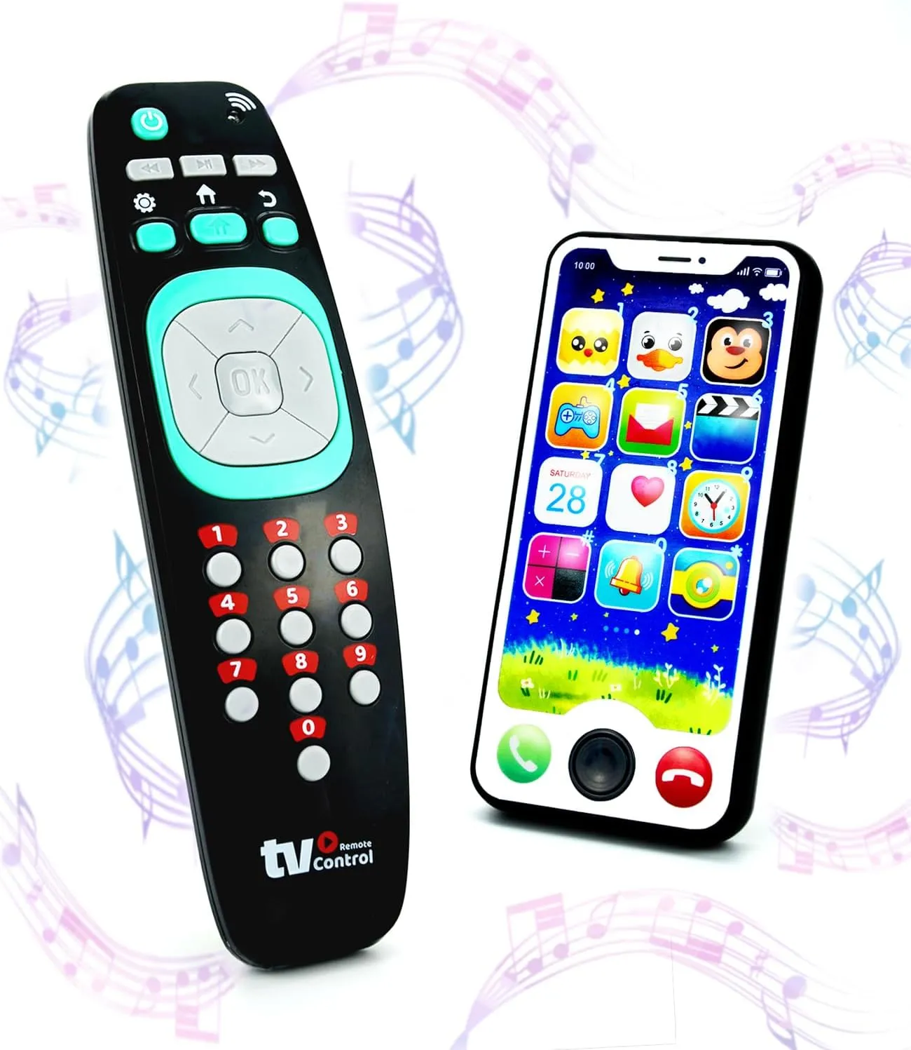 Baby Remote Control Toy and Smartphone Bundle, Pretend Play Playset for Toddlers Babies， Musical Toys with Light and Sound for Boys and Girls