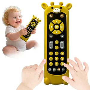 Baby Remote Control Toy with Silicone Teether Cover​​ - 3 Language Learning Toy (English/Spanish/French), 50  Musical Sounds & Lights, Interactive Educational Gift for 6-18 Month Olds