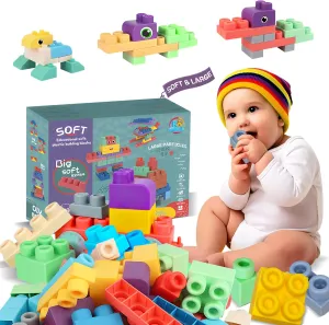 Baby Soft Blocks Building Block Toys, Blocks for Babies 6 Months and Up STEM Educational Toddler Gifts, Baby Soft Rubber Blocks Big Building Blocks Sensory Toys, 46PCS