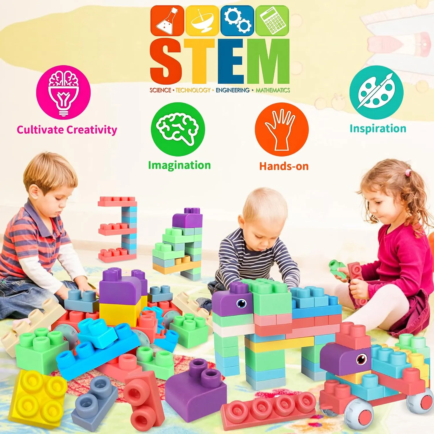 Baby Soft Blocks Building Block Toys, Blocks for Babies 6 Months and Up STEM Educational Toddler Gifts, Baby Soft Rubber Blocks Big Building Blocks Sensory Toys, 46PCS