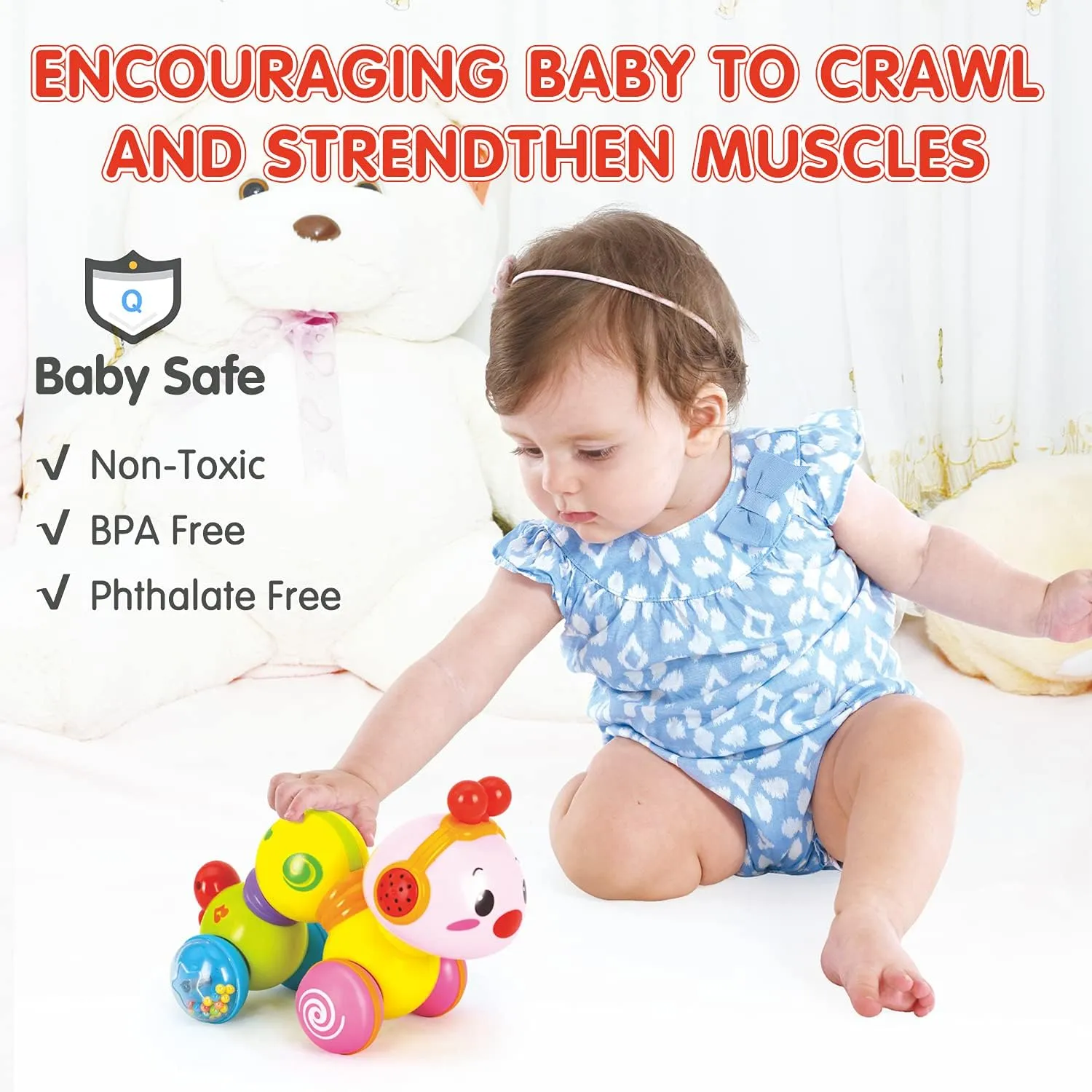 Baby Toys 6-12 Months Press and Go Inchworm Crawling Caterpillar Learning Musical Educational Baby Toys for 1 Year Old Babies Toddlers Girls Boys Kids Tummy Time Toys