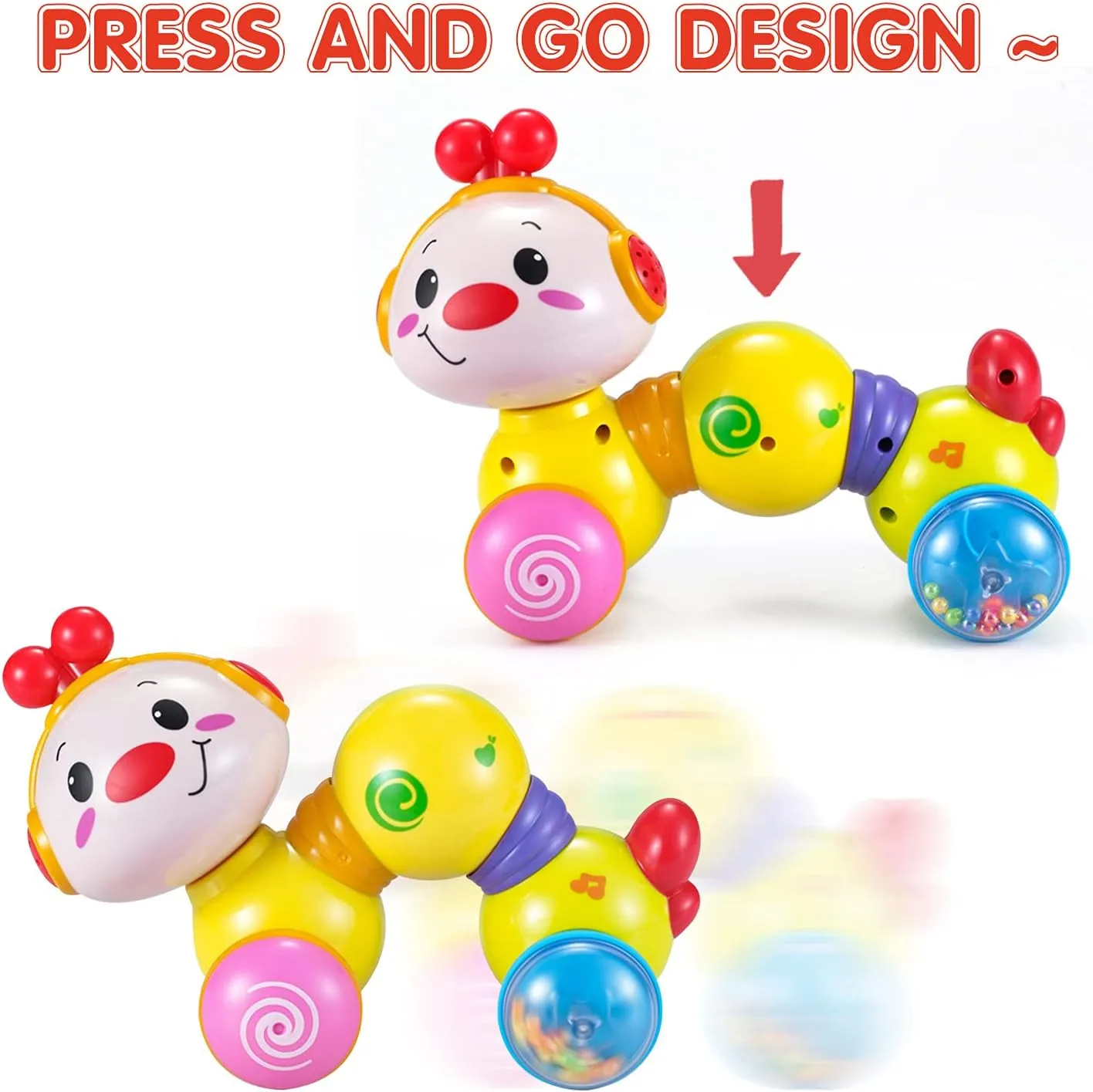 Baby Toys 6-12 Months Press and Go Inchworm Crawling Caterpillar Learning Musical Educational Baby Toys for 1 Year Old Babies Toddlers Girls Boys Kids Tummy Time Toys