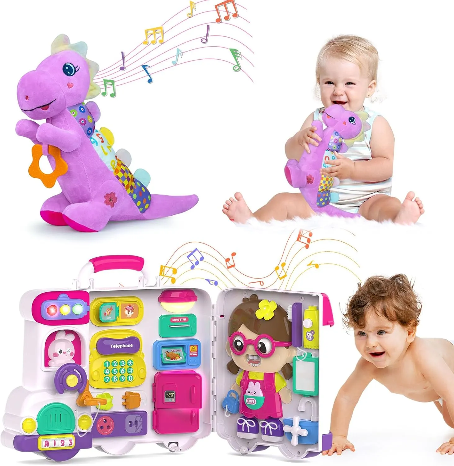 Baby Toys for 1-2 Year Old Girl ,Montessori Bilingual Musical Busy Car Board,Early Educational Toys for Toddlers 1-3,Motor Skills Learning Toy 12-18 Month,Birthday Gift for 1  Year Old Boy Girl
