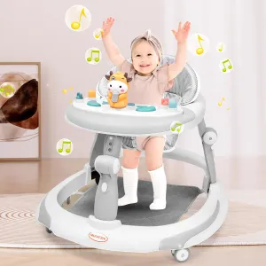 Baby Walker with Wheels, Music & Brakes - Anti-Rollover Walker for Babies 6-12 Months, Adjustable with Foot Pads/Handles