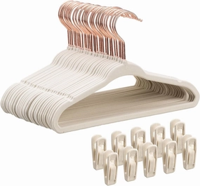 Baby Hangers Velvet 30 Pack - 11'' Inch Premium Non Slip Kids Felt Hanger for Clothes - Ultra Thin Baby Felt Hangers for Toddler Children's Closet with 10 Hanger Clips - Beige