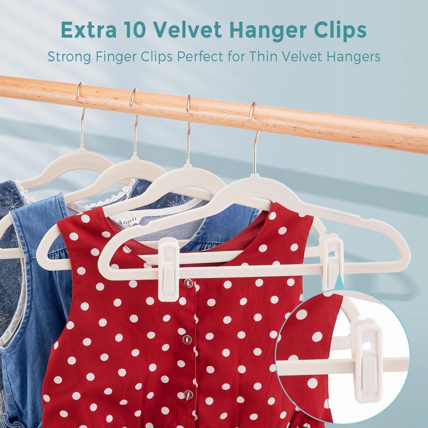 Baby Hangers Velvet 30 Pack - 11'' Inch Premium Non Slip Kids Felt Hanger for Clothes - Ultra Thin Baby Felt Hangers for Toddler Children's Closet with 10 Hanger Clips - Beige