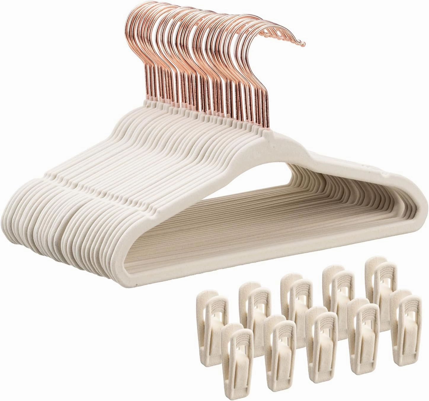 Baby Hangers Velvet 30 Pack - 11'' Inch Premium Non Slip Kids Felt Hanger for Clothes - Ultra Thin Baby Felt Hangers for Toddler Children's Closet with 10 Hanger Clips - Beige