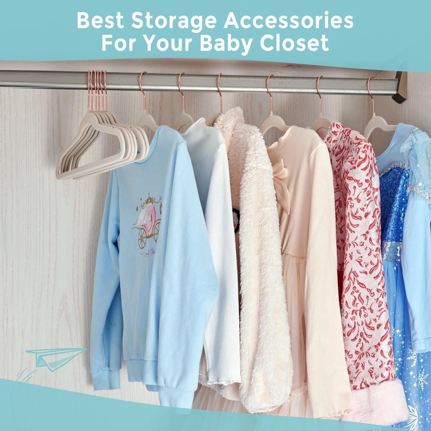 Baby Hangers Velvet 30 Pack - 11'' Inch Premium Non Slip Kids Felt Hanger for Clothes - Ultra Thin Baby Felt Hangers for Toddler Children's Closet with 10 Hanger Clips - Beige