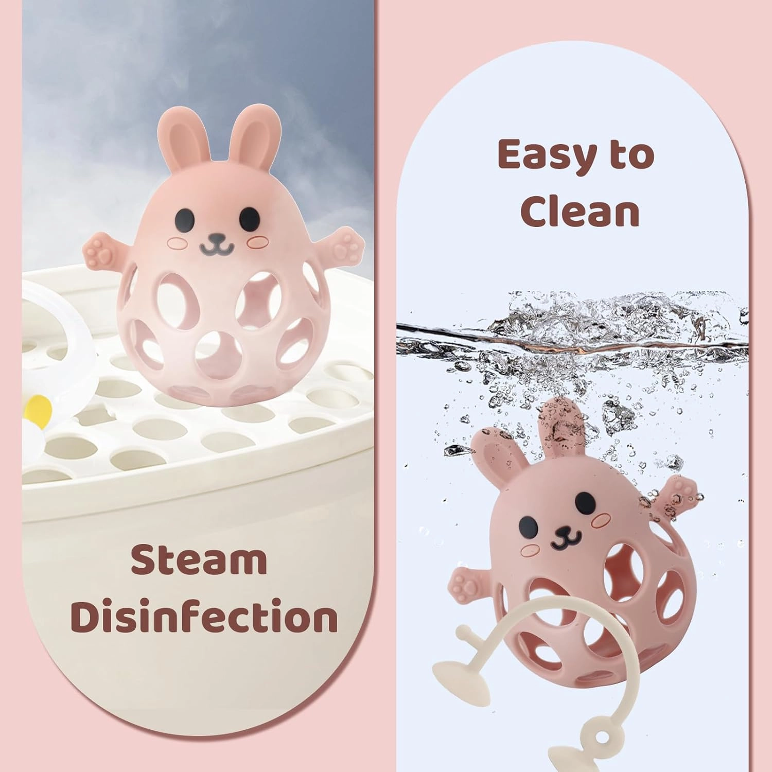 Baby High Chair Suction Toys Teething Chew - Baby Teething Toys Silicone Teethers, Baby Table Toys, Food Grade Silicon for 6 12 18 Months (RPinkFPink)