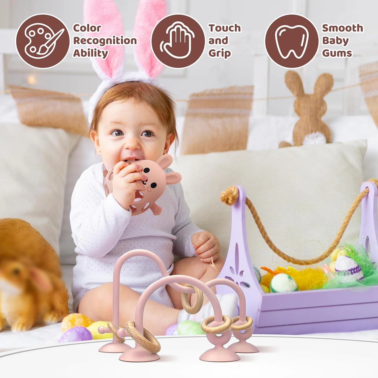 Baby High Chair Suction Toys Teething Chew - Baby Teething Toys Silicone Teethers, Baby Table Toys, Food Grade Silicon for 6 12 18 Months (RPinkFPink)