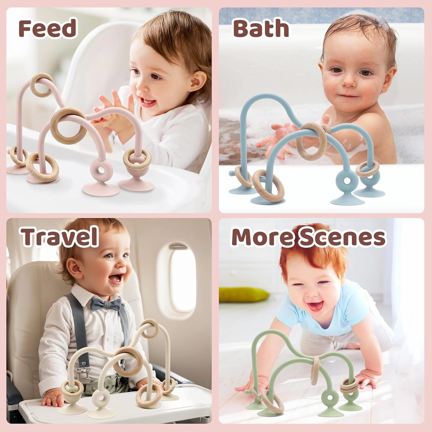 Baby High Chair Suction Toys Teething Chew - Baby Teething Toys Silicone Teethers, Baby Table Toys, Food Grade Silicon for 6 12 18 Months (RPinkFPink)