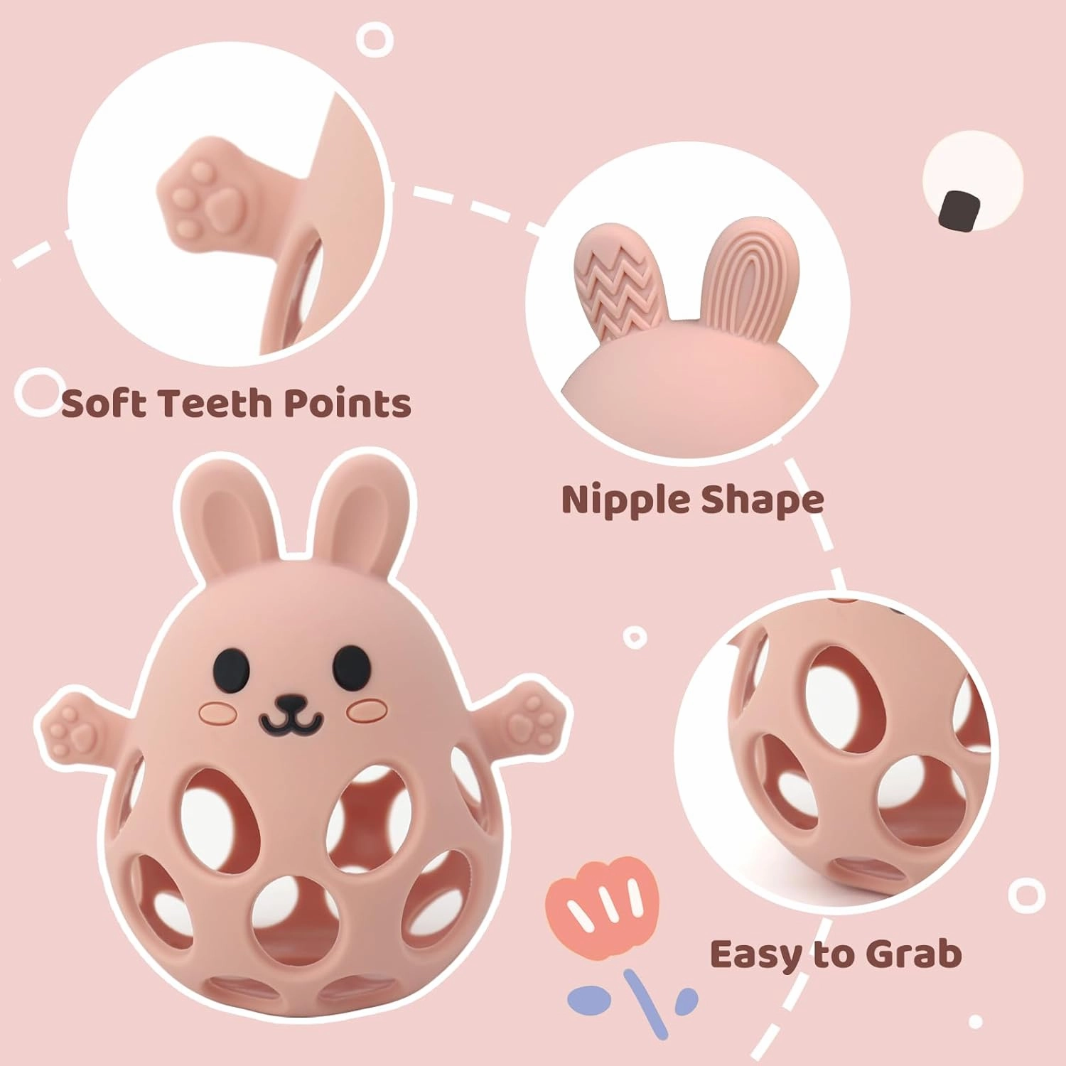 Baby High Chair Suction Toys Teething Chew - Baby Teething Toys Silicone Teethers, Baby Table Toys, Food Grade Silicon for 6 12 18 Months (RPinkFPink)