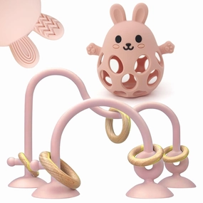 Baby High Chair Suction Toys Teething Chew - Baby Teething Toys Silicone Teethers, Baby Table Toys, Food Grade Silicon for 6 12 18 Months (RPinkFPink)