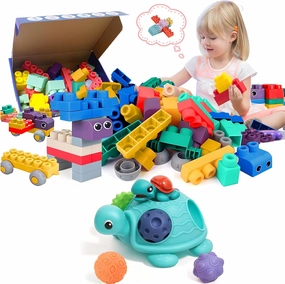 Baby Sensory Toys Turtle Toys Bright Color Textured Multi Soft Balls, BPA Free Balls for Toddlers and Soft Building Blocks for Toddlers, Baby Blocks Stacking Blocks for Toddlers 1-3 STEM Toddler Gifts