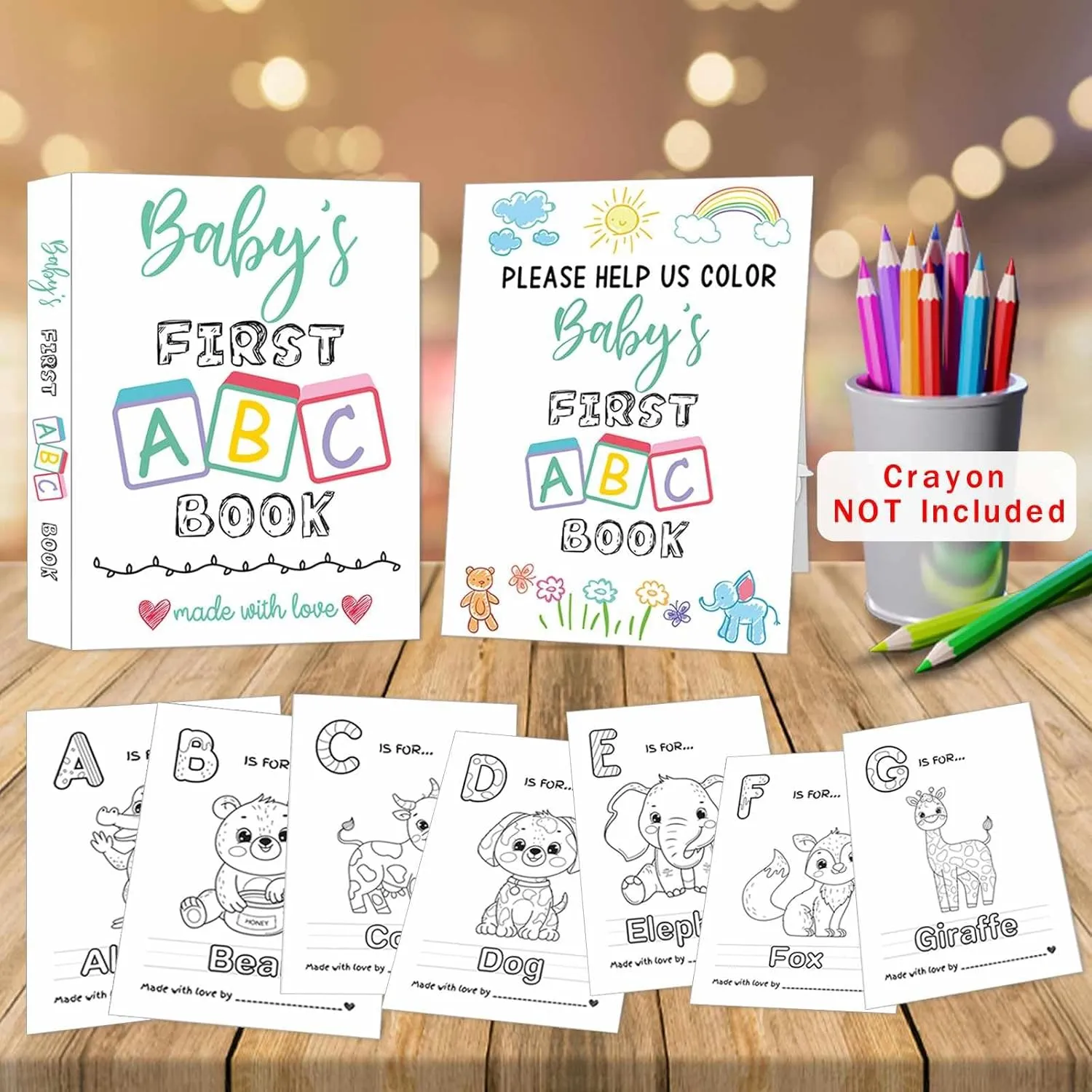 Baby's First ABC Book Baby Shower Activity Keepsake Game, ABC Coloring Baby Shower Guest Book Alternative, Baby's First Alphabet Coloring Book, Alphabet A to Z Coloring Pages