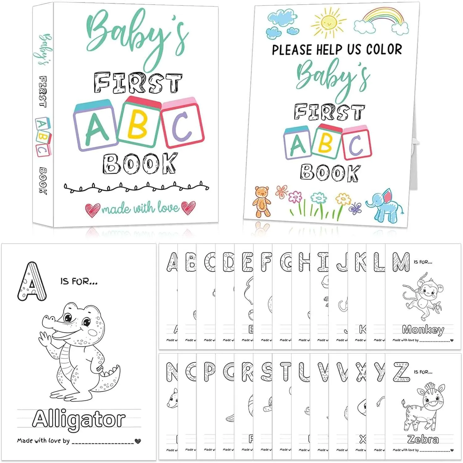 Baby's First ABC Book Baby Shower Activity Keepsake Game, ABC Coloring Baby Shower Guest Book Alternative, Baby's First Alphabet Coloring Book, Alphabet A to Z Coloring Pages