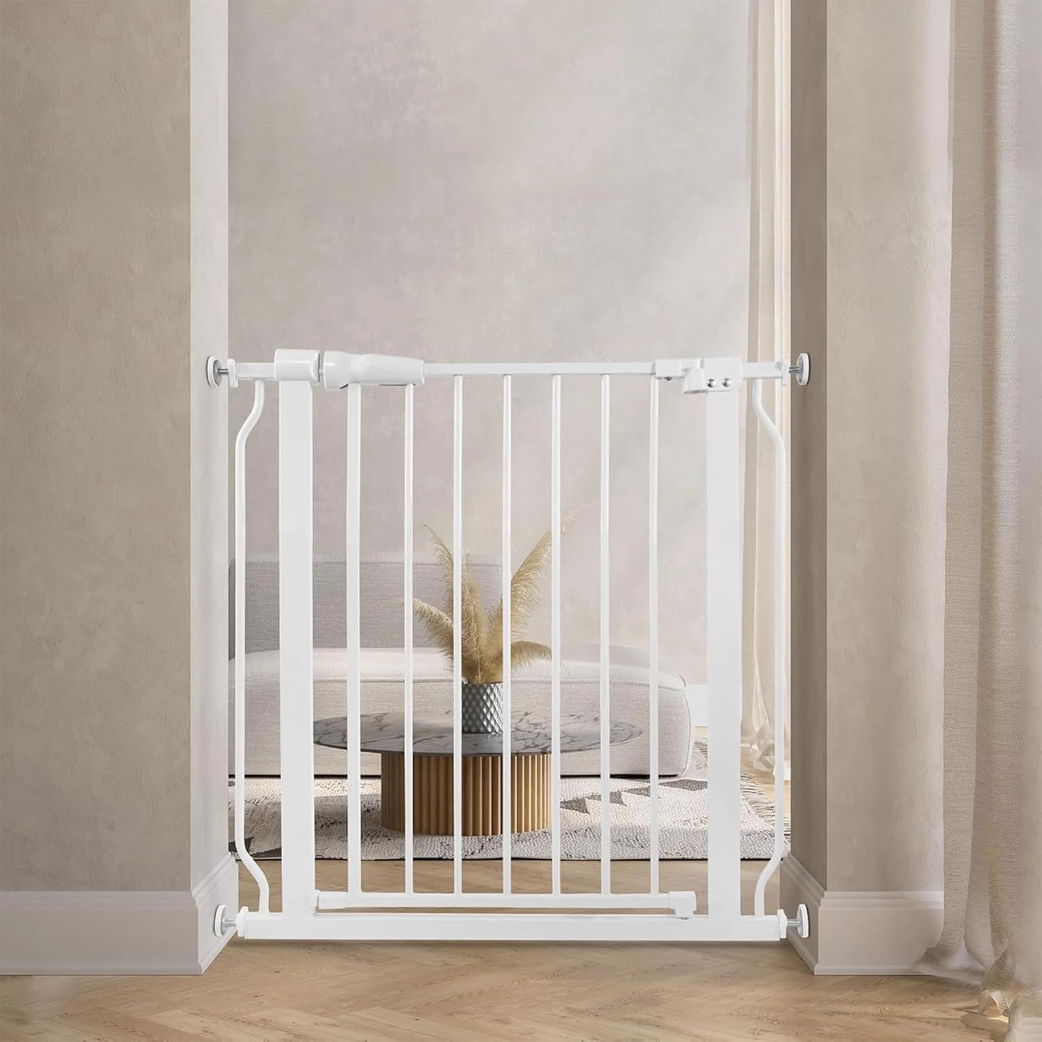 BalanceFrom Walk-Thru Safety Gate for Baby and Pets, Child Proof Fence for Doorways, Stairways, Hallways, 29.1" to 33.8" Opening, 30" Height, White