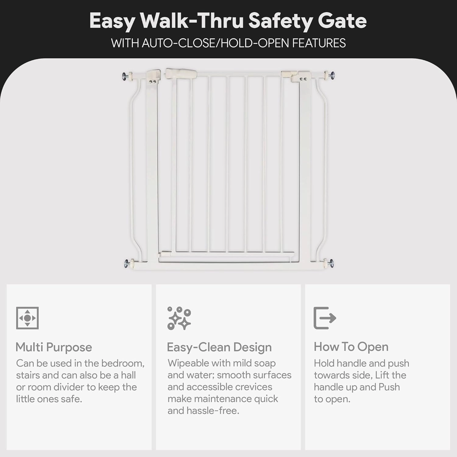 BalanceFrom Walk-Thru Safety Gate for Baby and Pets, Child Proof Fence for Doorways, Stairways, Hallways, 29.1" to 33.8" Opening, 30" Height, White