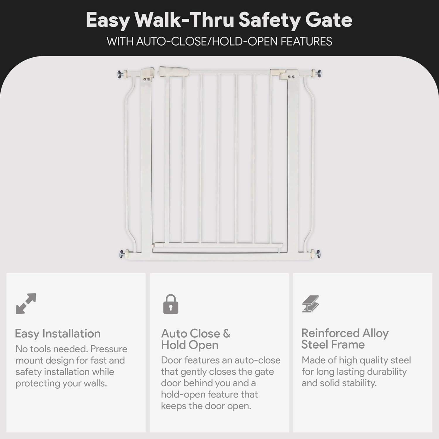 BalanceFrom Walk-Thru Safety Gate for Baby and Pets, Child Proof Fence for Doorways, Stairways, Hallways, 29.1" to 33.8" Opening, 30" Height, White