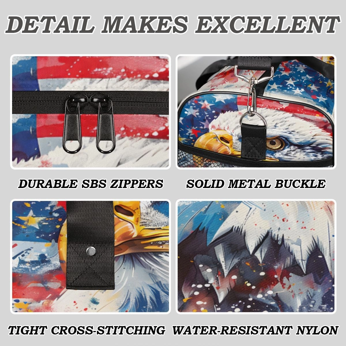 Bald Eagles USA Flag Travel Duffle Bag for Women Men Foldable Waterproof Weekender Bag Carry on Tote for Overnight Sports Gym American Flags