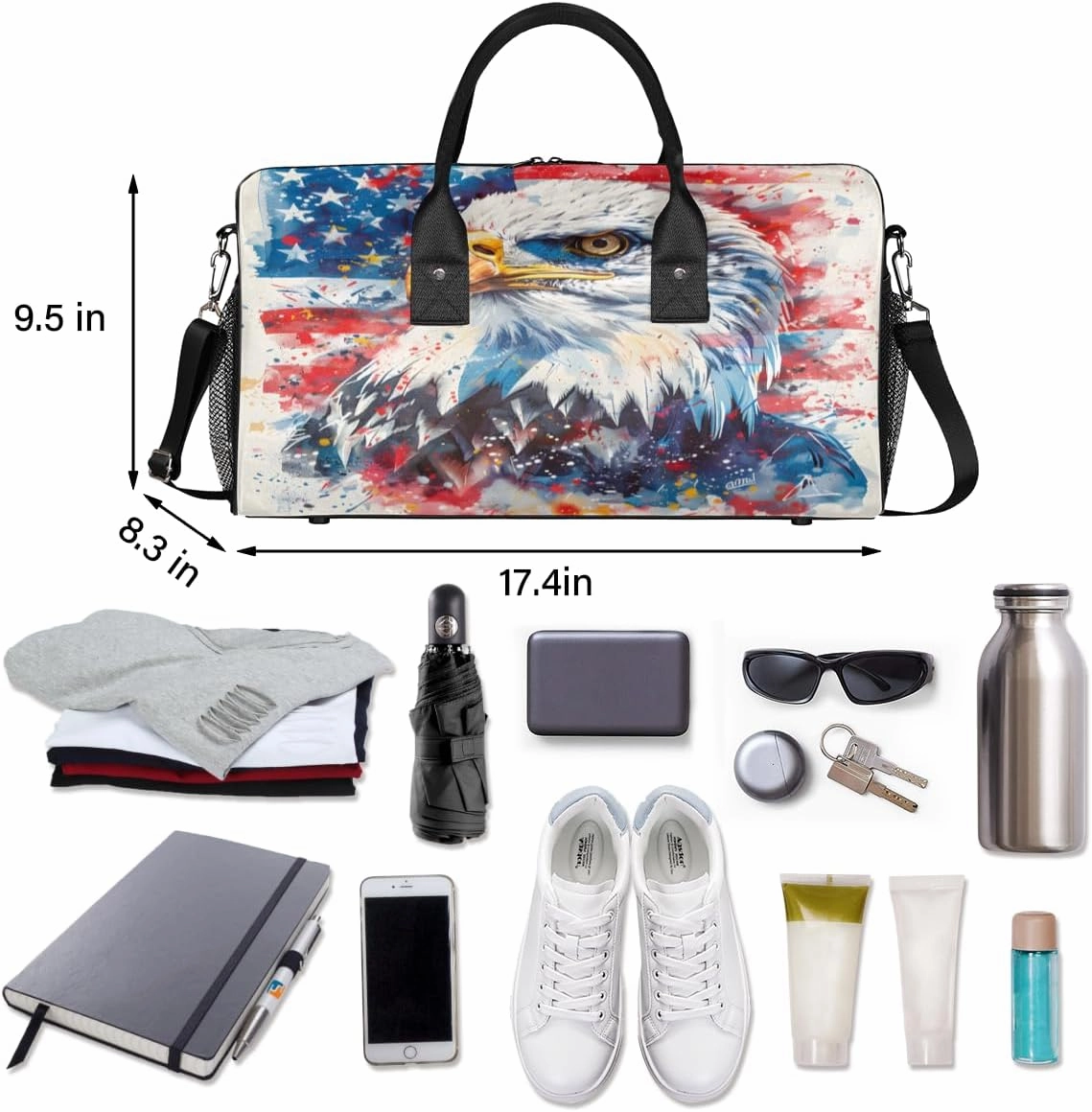 Bald Eagles USA Flag Travel Duffle Bag for Women Men Foldable Waterproof Weekender Bag Carry on Tote for Overnight Sports Gym American Flags