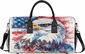 Bald Eagles USA Flag Travel Duffle Bag for Women Men Foldable Waterproof Weekender Bag Carry on Tote for Overnight Sports Gym American Flags