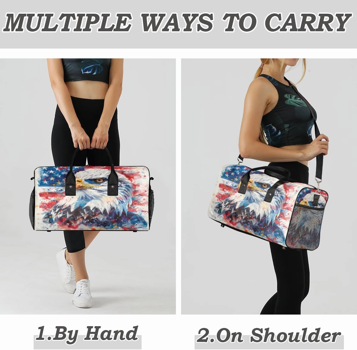 Bald Eagles USA Flag Travel Duffle Bag for Women Men Foldable Waterproof Weekender Bag Carry on Tote for Overnight Sports Gym American Flags