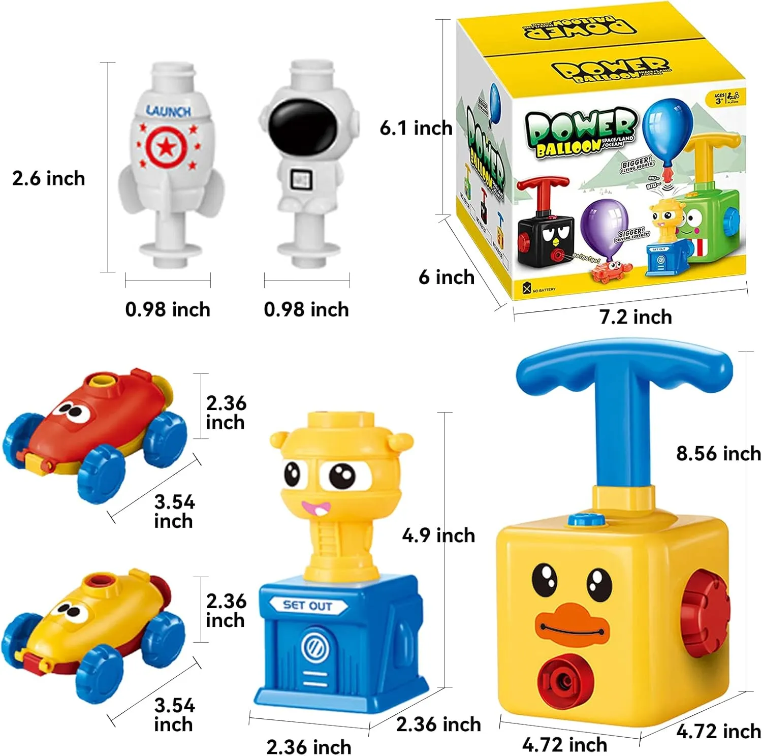 Balloon Launcher Car Toy Set Balloon Powered Car Racers Kit with Pump Rocket Balloons Gift for Kids Above 3 Years Old(yellow)