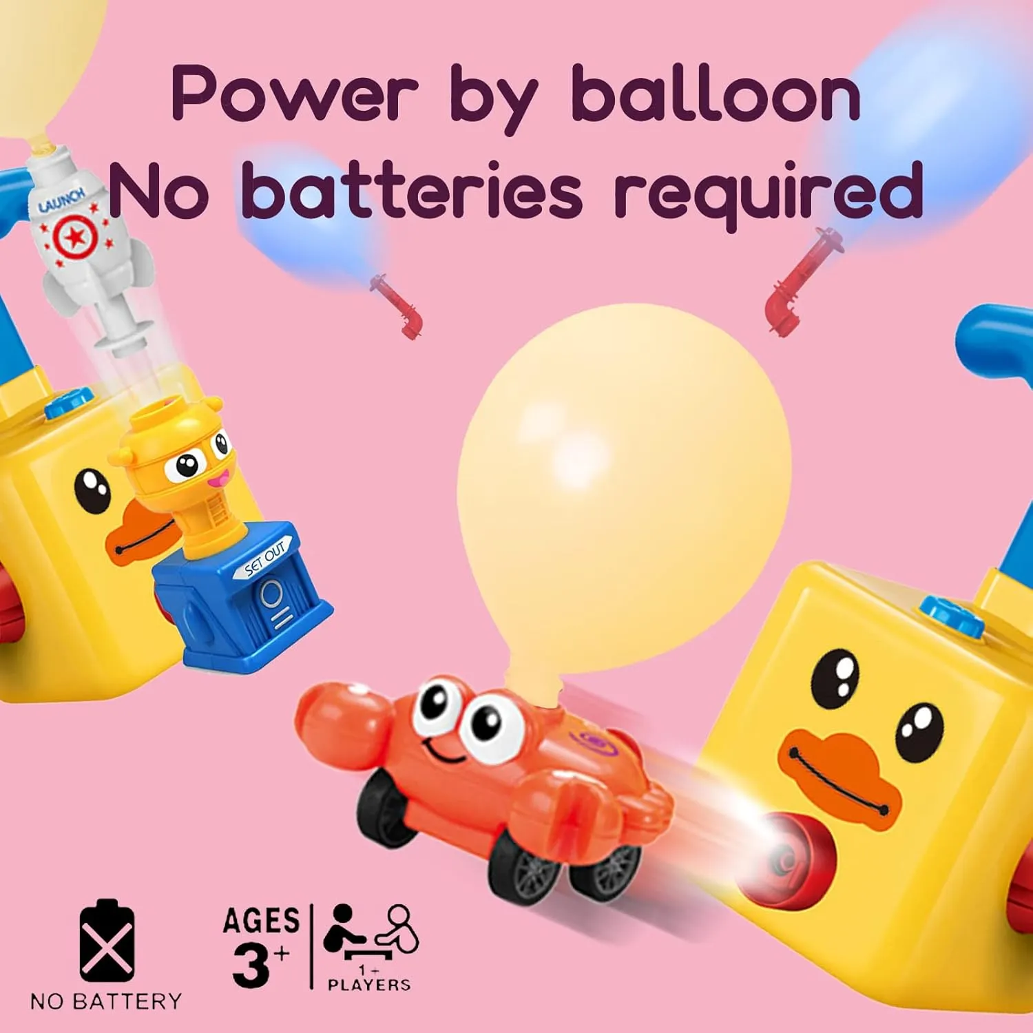 Balloon Launcher Car Toy Set Balloon Powered Car Racers Kit with Pump Rocket Balloons Gift for Kids Above 3 Years Old(yellow)