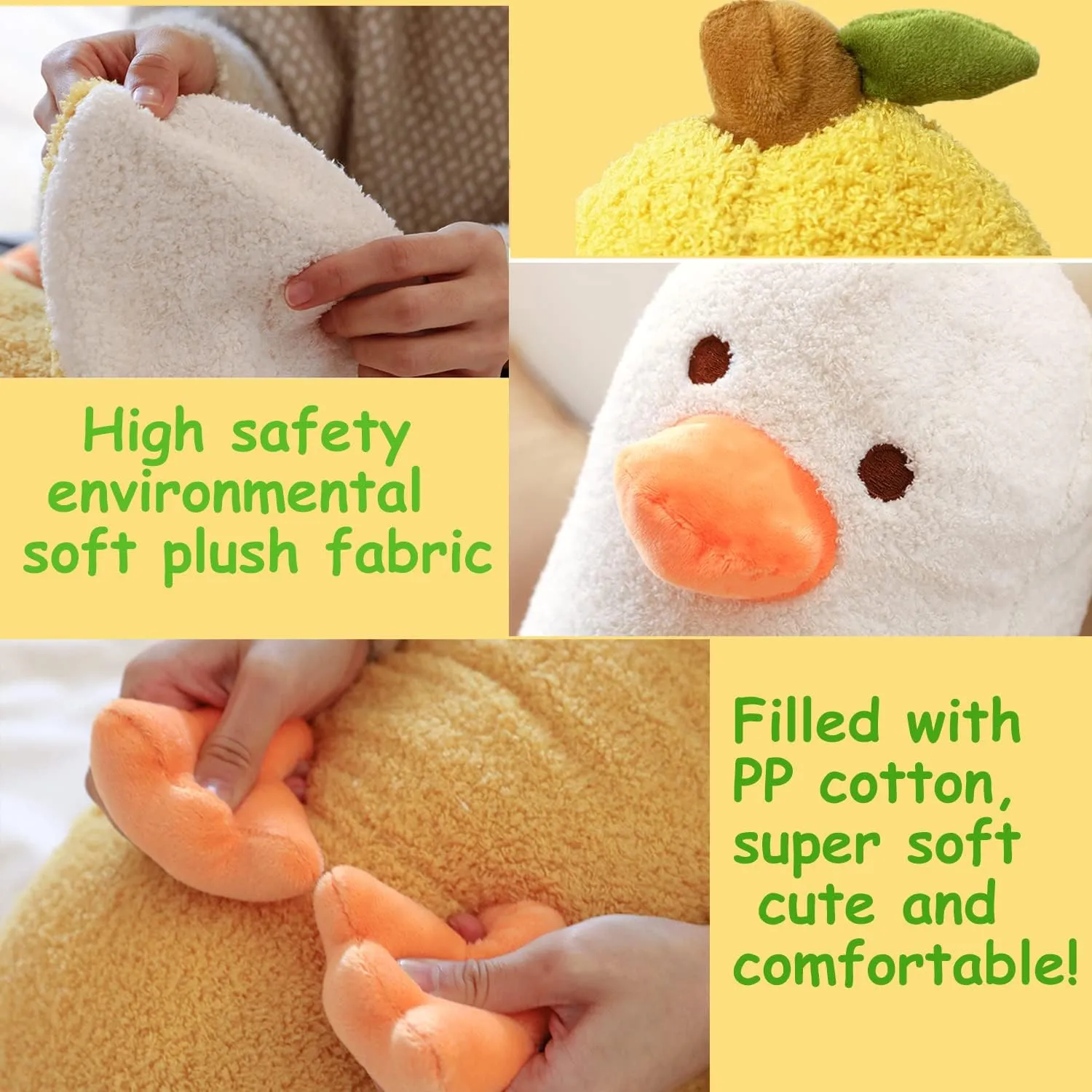 Banana Duck Plush Toy 19.6'',Cute Plushies Stuffed Animal,Duck Plushie Long Pillow,Funny Hugging Pillow Sleeping Cushion Soft Gifts for Boys Girls Birthday Christmas(Yellow), 19.7''/50cm