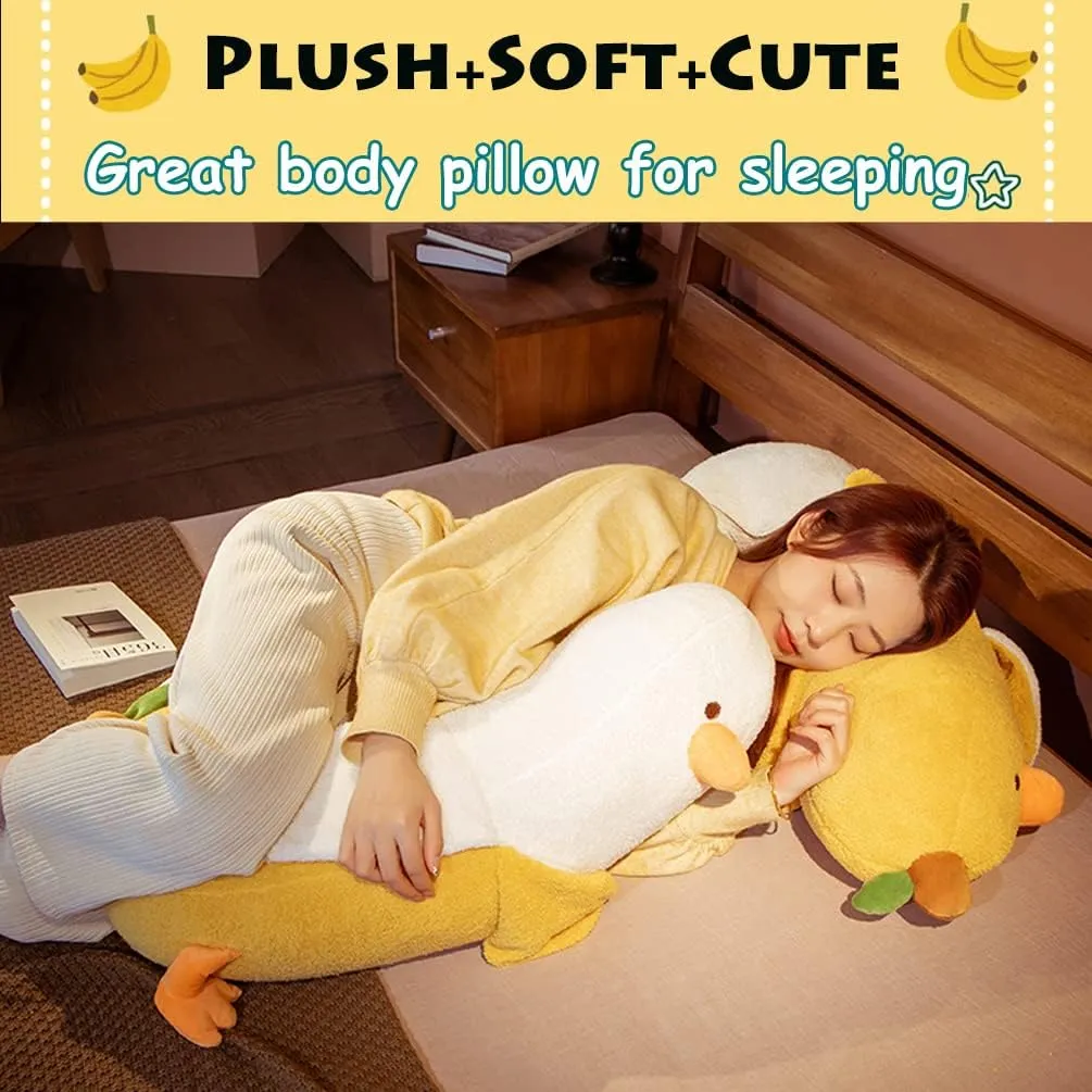 Banana Duck Plush Toy 19.6'',Cute Plushies Stuffed Animal,Duck Plushie Long Pillow,Funny Hugging Pillow Sleeping Cushion Soft Gifts for Boys Girls Birthday Christmas(Yellow), 19.7''/50cm