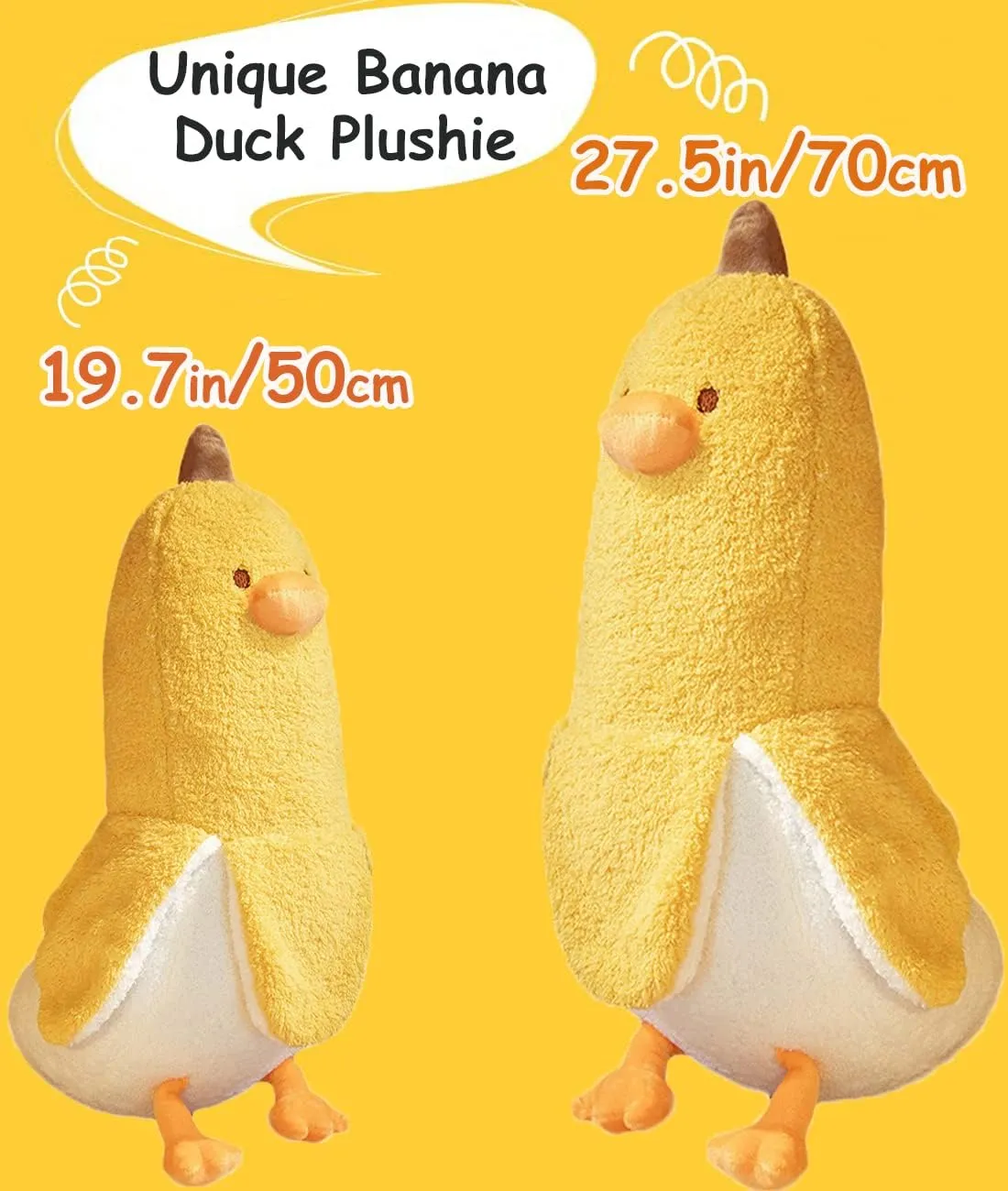 Banana Duck Plush Toy 19.6'',Cute Plushies Stuffed Animal,Duck Plushie Long Pillow,Funny Hugging Pillow Sleeping Cushion Soft Gifts for Boys Girls Birthday Christmas(Yellow), 19.7''/50cm
