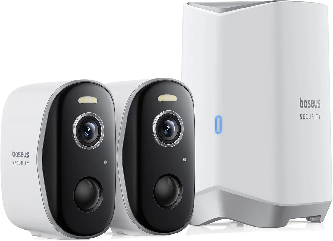 Baseus Wireless Cameras for Home Security, N1 2-Cam Kit with 2K Clarity, No Monthly Fee, 16TB Expandable Local Storage, 210-Day Battery Life, Compatible with Alexa/Google Home, Light Grey